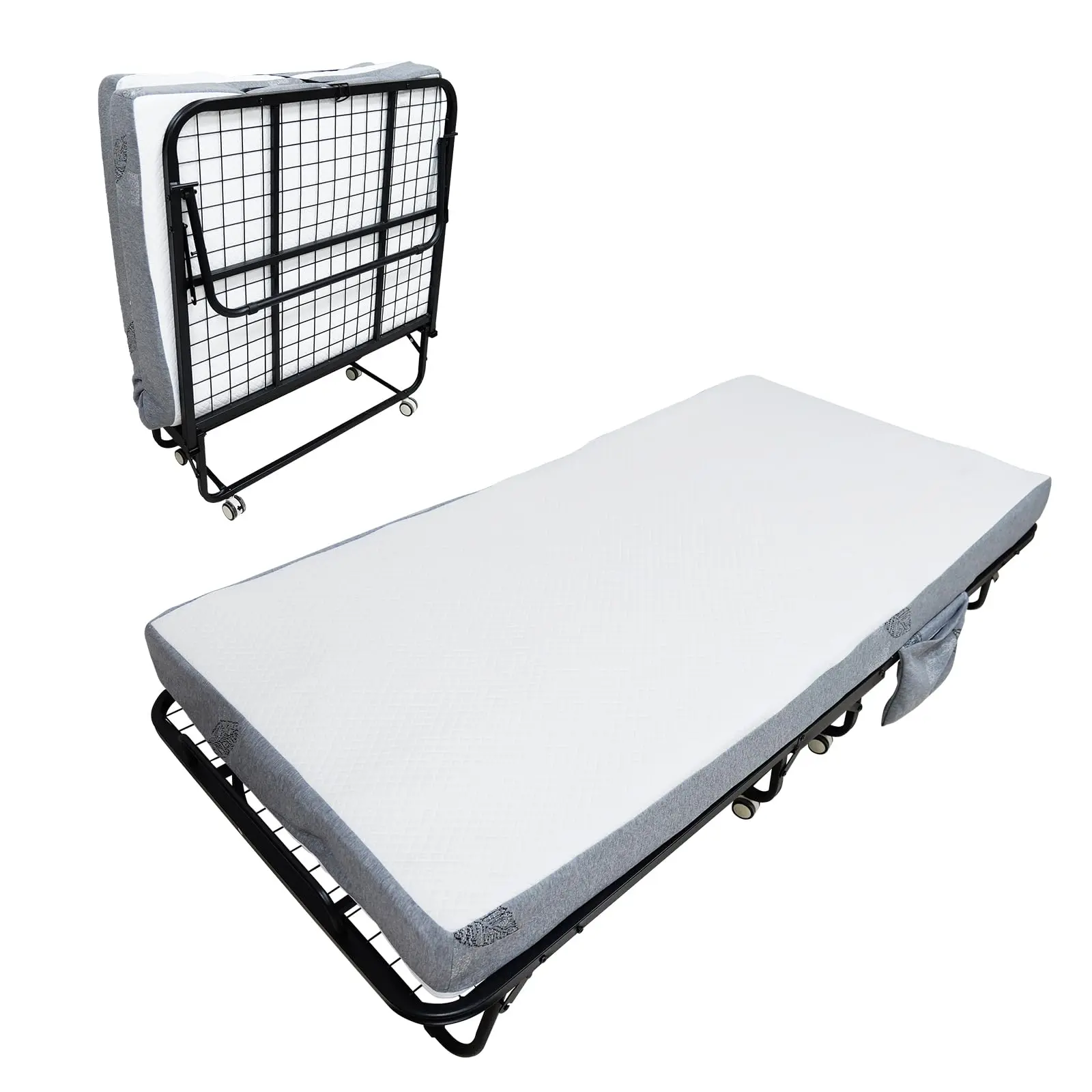 Garvee Folding Bed with 6" Memory Foam Mattress, 75" x 38" Portable Rollaway Bed for Adults, Foldable Guest Bed with Side Storage Pocket, Space-Saving Solution for Home and Office