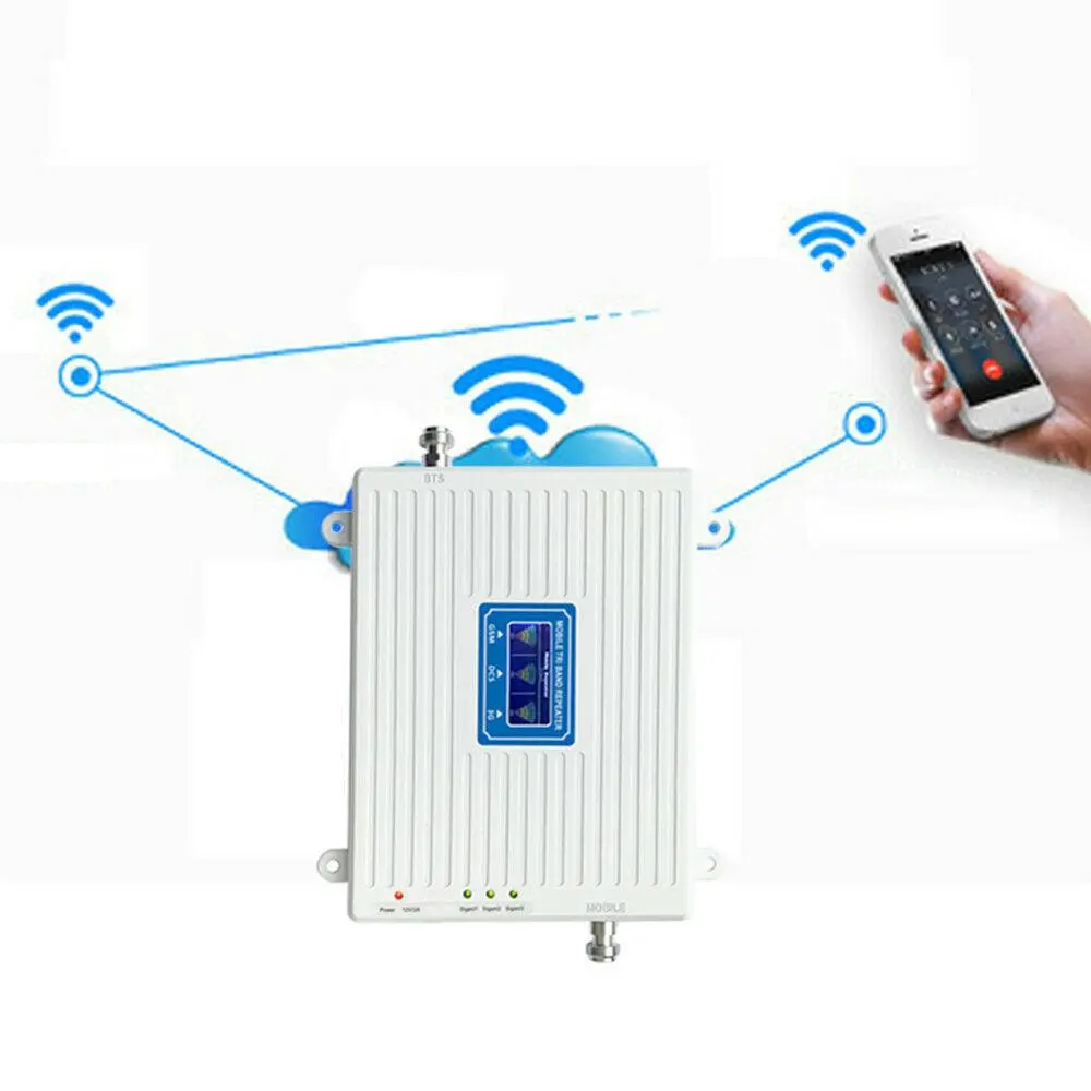 Cell Phone Signal Booster 900/1800/2100MHz 2G/3G/4G Tri Band GSM DCS Mobile Signa Amplifier Repeater, Cell Signal Booster for Home with Adapter（Us Plug） Coverage Area Up to 150㎡/1614ft² Portable Wifi