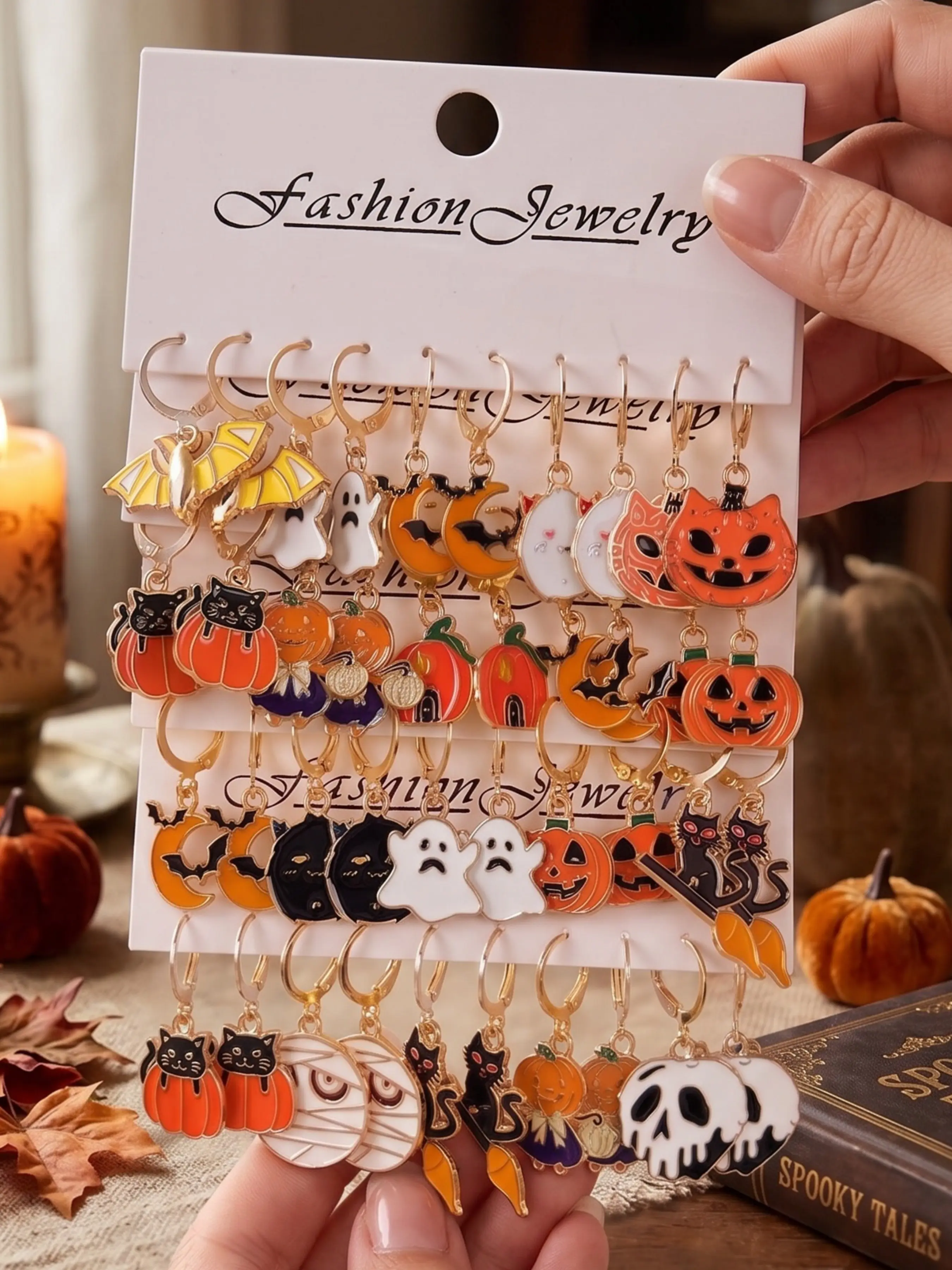 40 Pcs Halloween Alloy Pendant Earrings Set, Pumpkin Ghost Skull Mummy Bat Dangle Earrings, Creative Fashion Jewelry, Party Gift