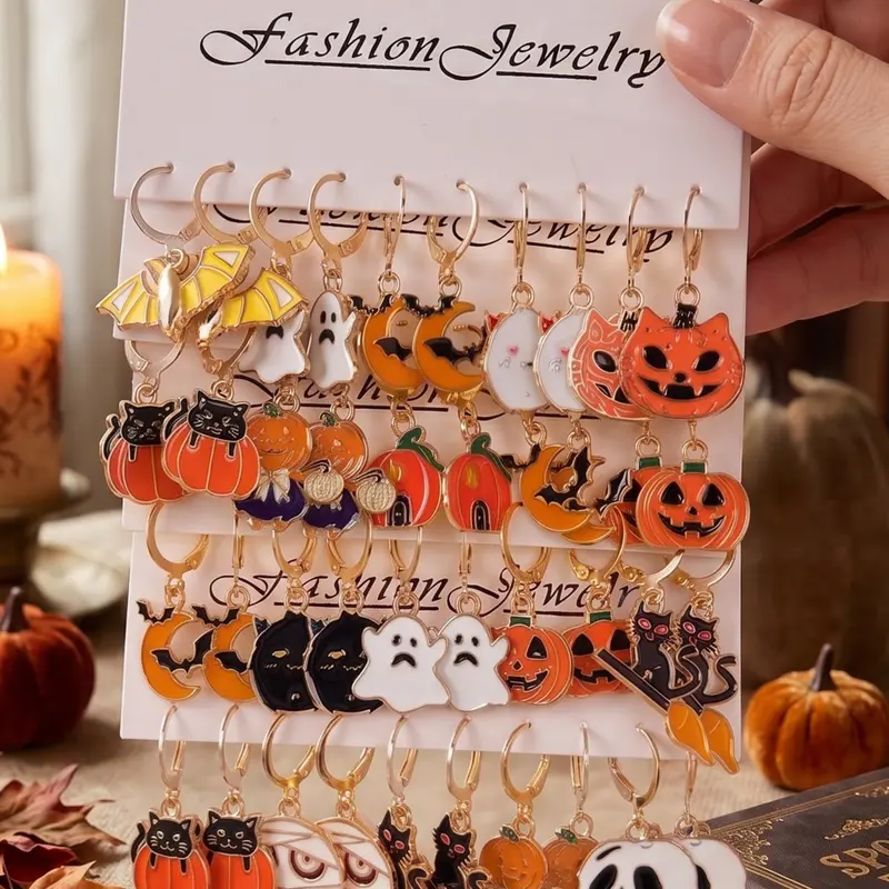 40 Pcs Halloween Alloy Dangle Earrings Set, Pumpkin Ghost Skull Mummy Bat Themed, Creative Gothic Fashion Jewelry, Dangling Earrings, Party Gift, Ear Accessories