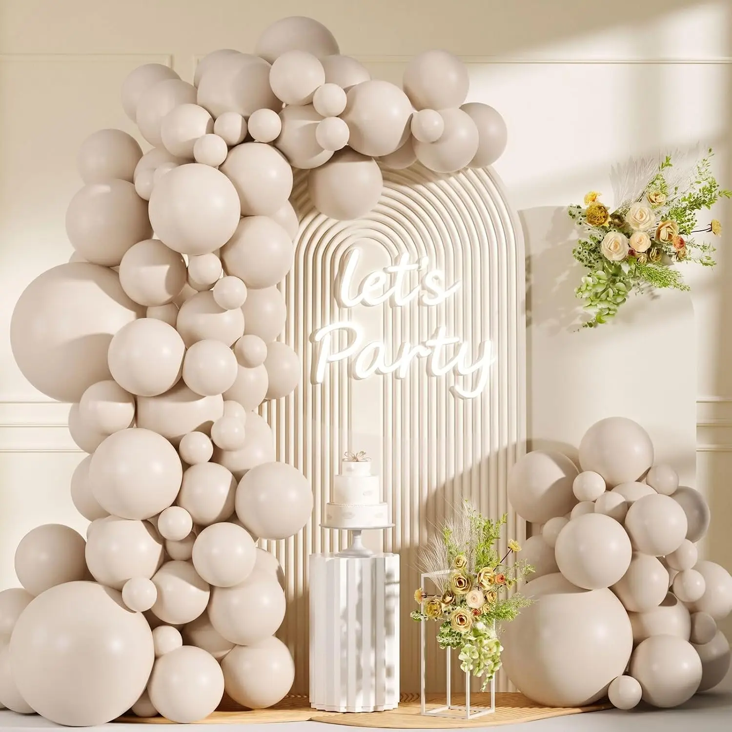 99 count White Sand Balloons, Different Sizes Cream Balloons 18/12/10/5 Inch  Beige Neutral Balloon Arch Kit for Wedding  Bridal Shower Engagement Birthday Party Decorations
