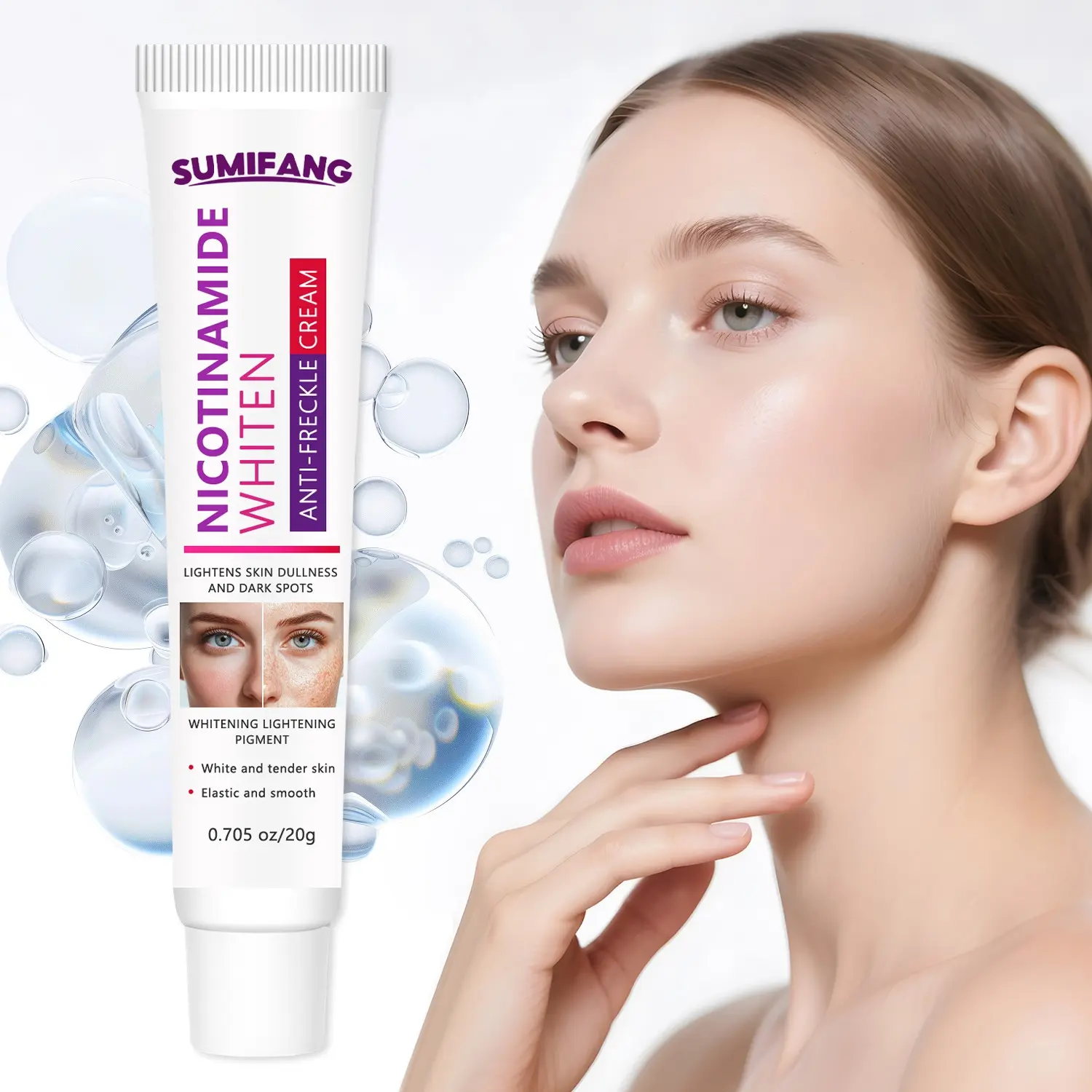 Niacinamide Whitening Cream 20g, Enriched with Vitamin C, Glycerin, Hyaluronic Acid, Vitamin E, Aloe, Collagen, Bearberry, Squalane