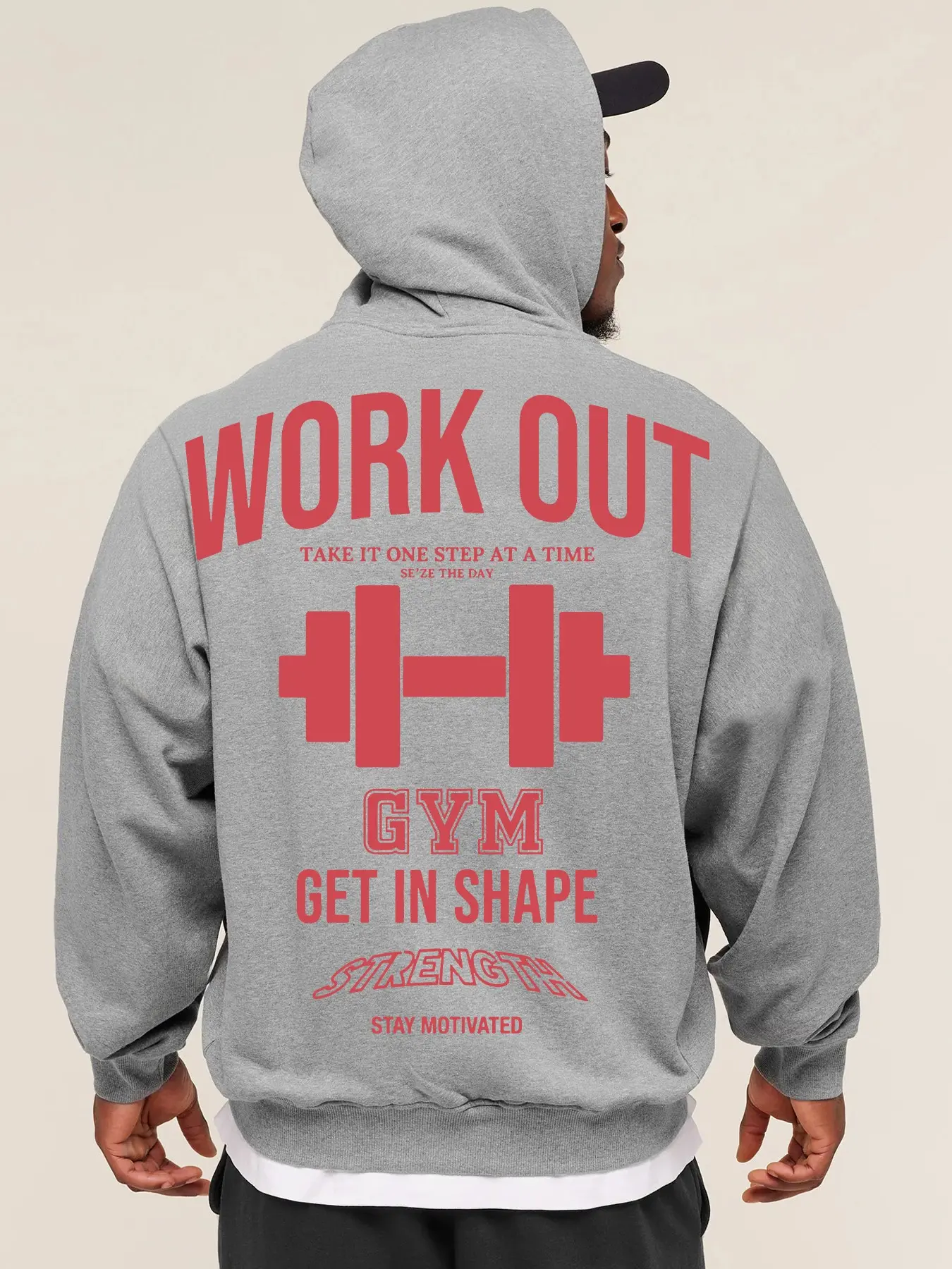 Men's Vintage Gym GET IN SHAPE Print Hoodie, Trendy Street Athleisure Lightweight Outdoor Long Sleeve Sweatshirt, Versatile Fashion Hooded Top Suitable for Urban Street Style, Gym Training, Running & Weekend Daily Wear for Men Gym Wear