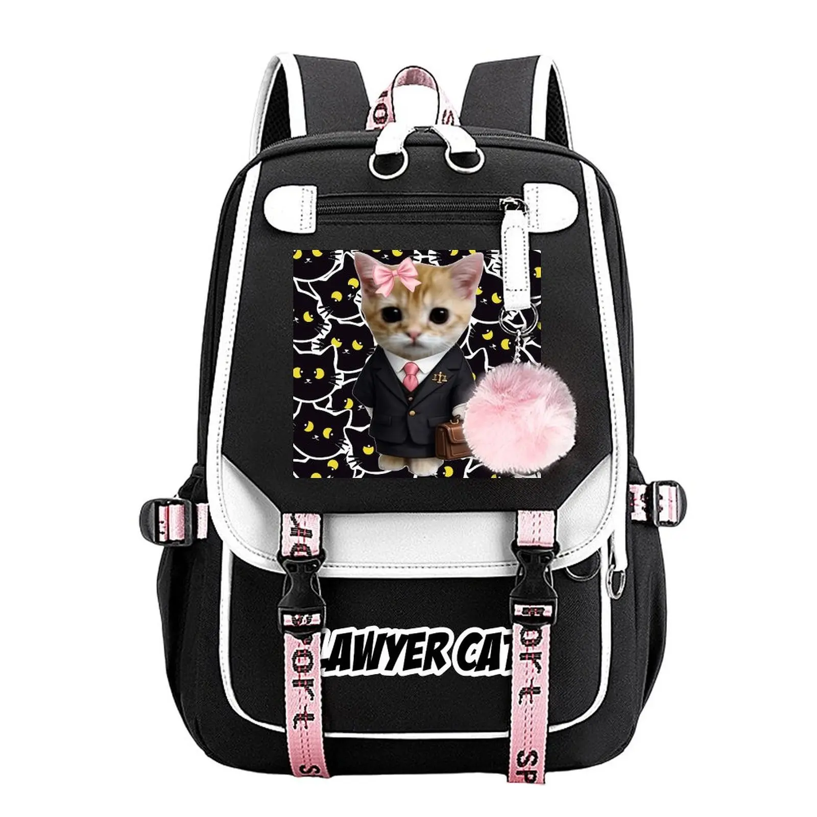 Lawyer Kitty Print Backpack for Boys & Girls, Teen Student School Bag, Large Capacity Backpack,  Water-Resistant Durable Design, Multi-Pocket Organizer, Perfect Birthday & Holiday Gift 11.4” × 18.1”