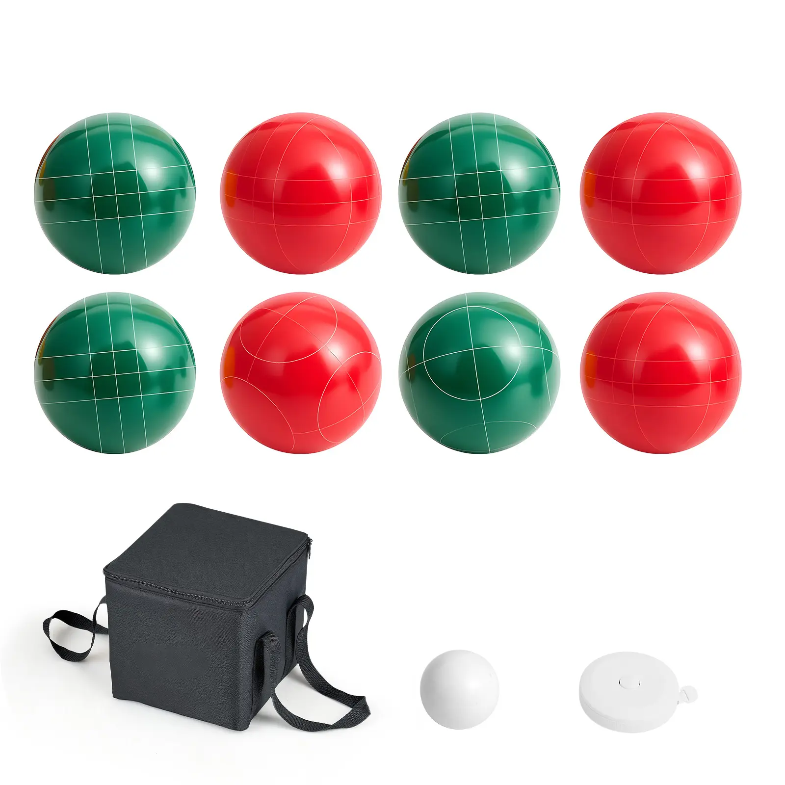Bocce Ball Set, 107 mm, with 8 Resin Balls, Pallino, Carrying Bag and Measuring Rope, Red and Green 2 Colors, for 2 to 8 Players, Bocce Ball Game Set for Beach, Lawn, Family Backyard, Outdoor
