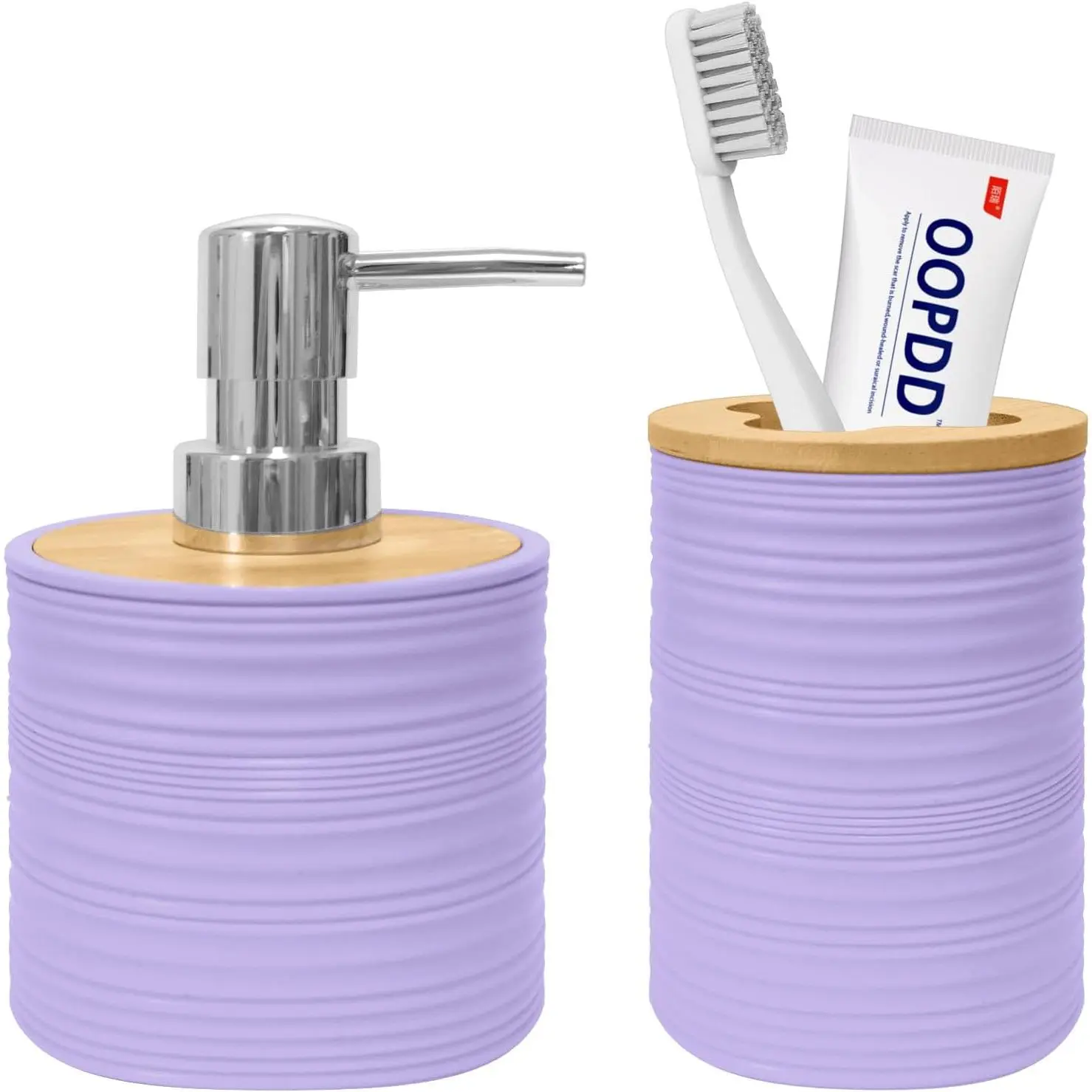 2 PCS Bathroom Accessories Set, Purple Soap Dispenser and Toothbrush Holder |   Bamboo Bathroom Sets Accessories, Boho Bathroom Decor