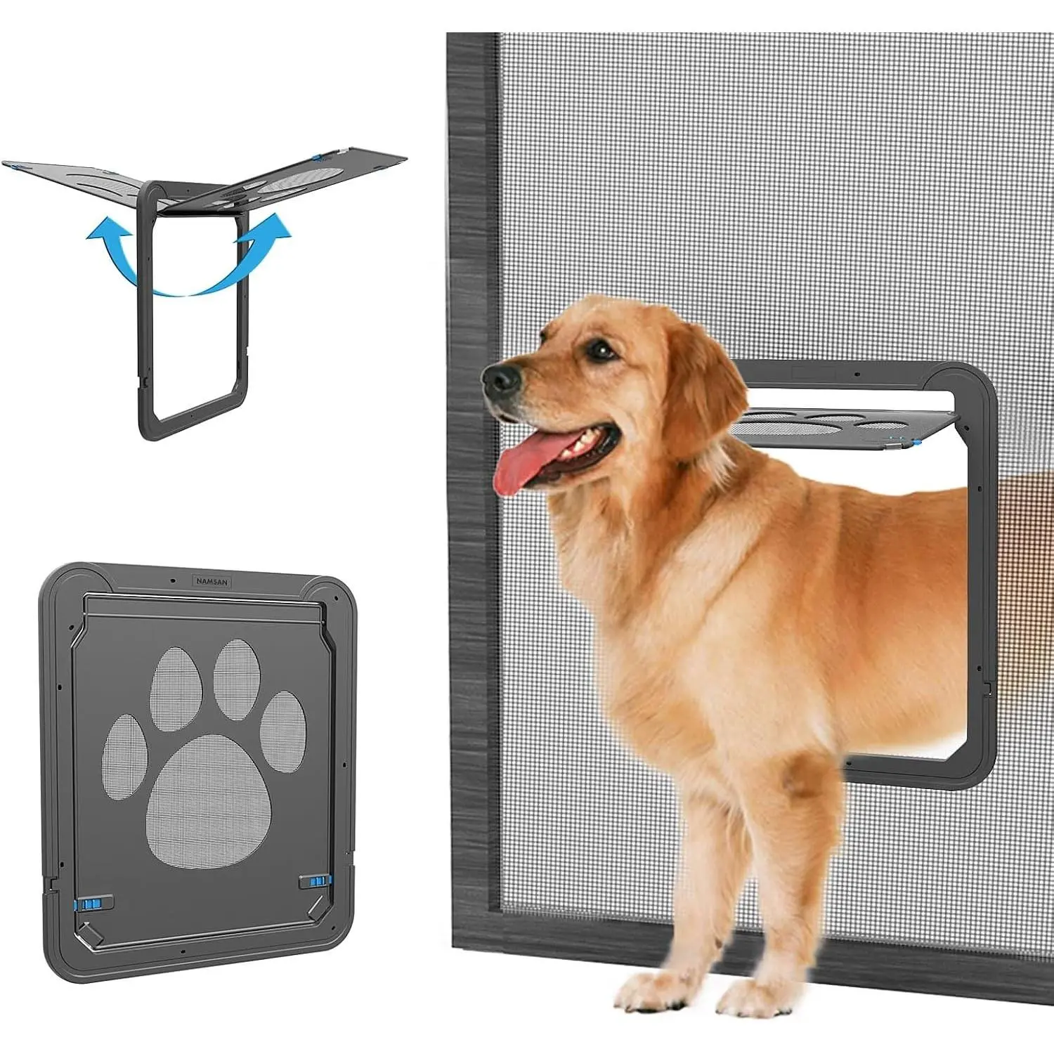 Dog Screen Door, Flap Opening 12 x 14 inches, Dog Door for Screen Door, Magnetic Self-Closing Large Pet Door for Sliding Door, Screen Door with Doggie Door Built in, Lockable, Black