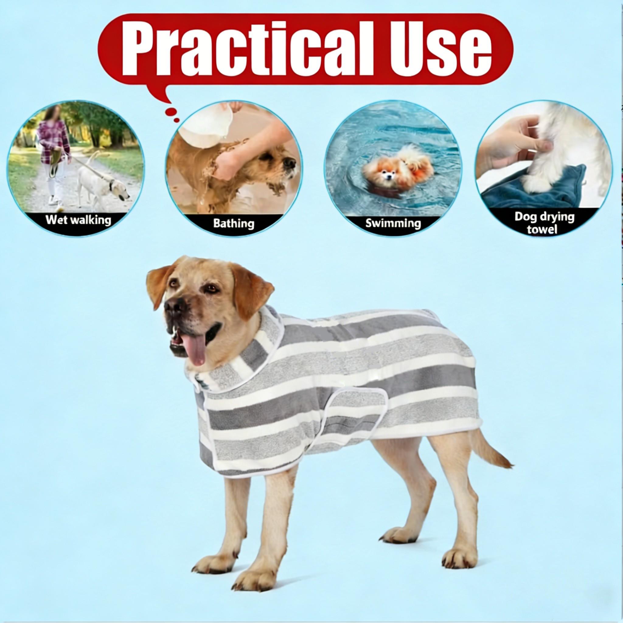Quick-Drying Dog Bathrobe, 1-Piece Striped Pet Dressing Gown with Adjustable Belly Band, Super-Absorbent Super-Soft Fabric#GLOBAL PICKS