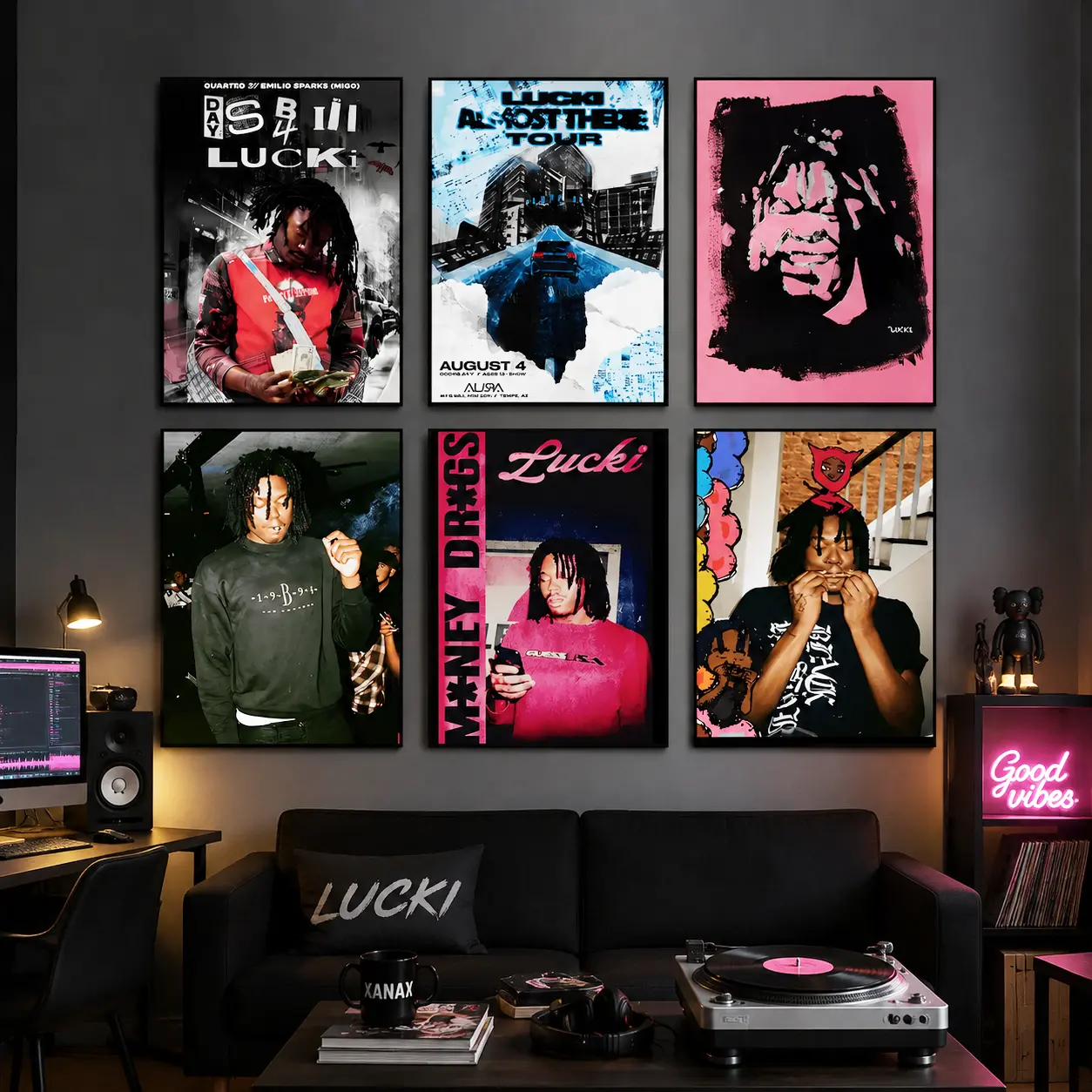 LUCKI Wall Art Canvas Set,Hip Hop Rapper Poster Collection, Music Room Decor, Aesthetic Bedroom Wall Art, Album Cover Artwork Gift