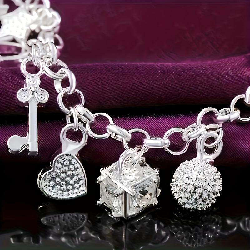 2026 New Release 925 Sterling Silver Heart Bracelet – 13 Pendants Bohemian Shiny Jewelry Gift for Her, TikTok Shop Christmas