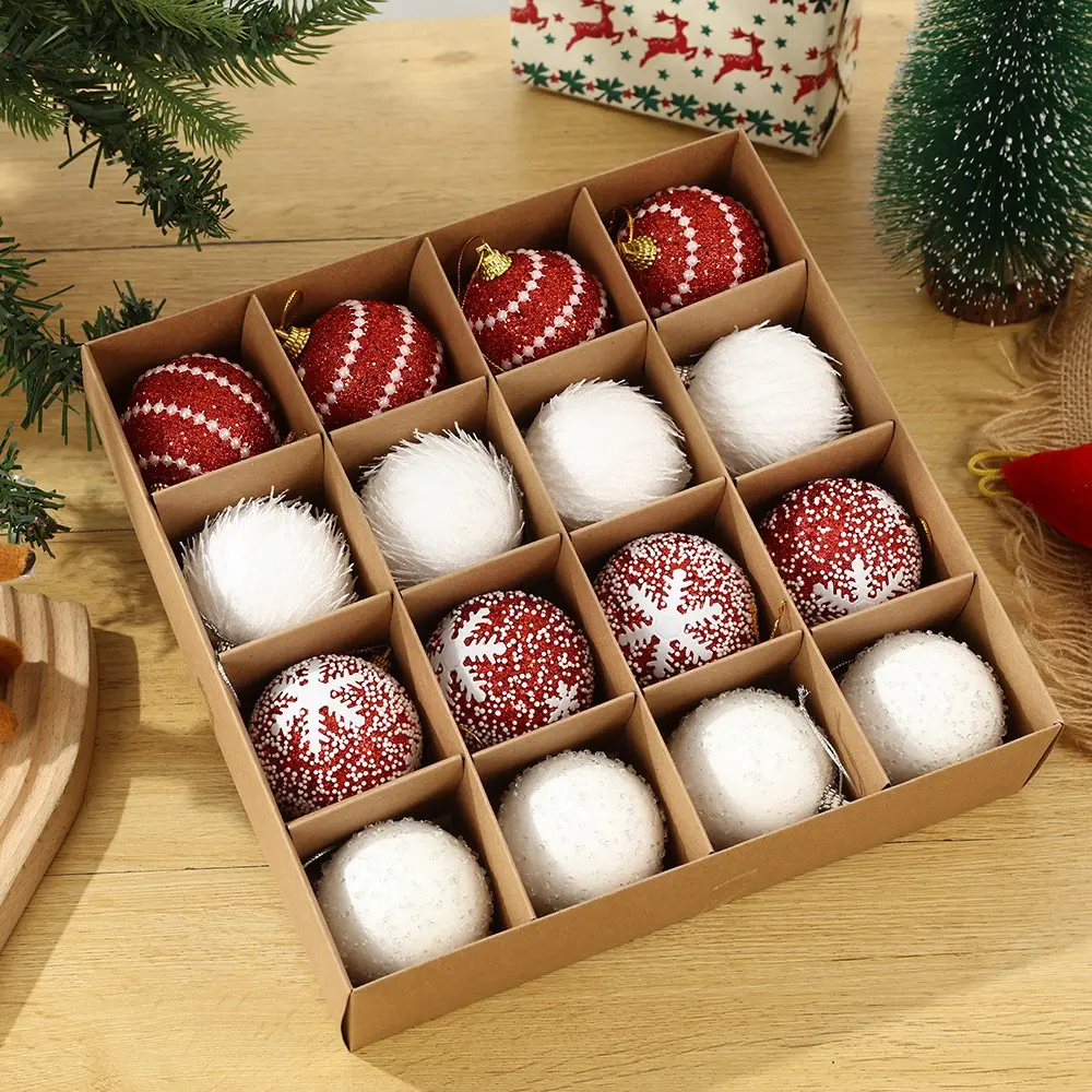 Christmas Atmosphere Foam Balls, 16pcs 6cm Hanging Decorations, Christmas Tree Decorative Ornaments, Festive Holiday Decoration Supplies