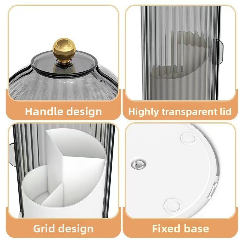 Classic 360-Degree Rotating Silicone Makeup Brush Holder with Transparent Lid, Cosmetic Storage Organiser for Vanity, Bathroom Desktop Countertop