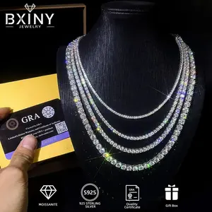 Women's Certified Sparkling 3/4/5mm Silver Lab-Created Stones Tennis Chain - VVS Moissanite Cut Necklaces, Hiphop Party Customized Gifts, Summervibes Cuban Link Fashion Jewelry, Vvs Moissanite Necklaces