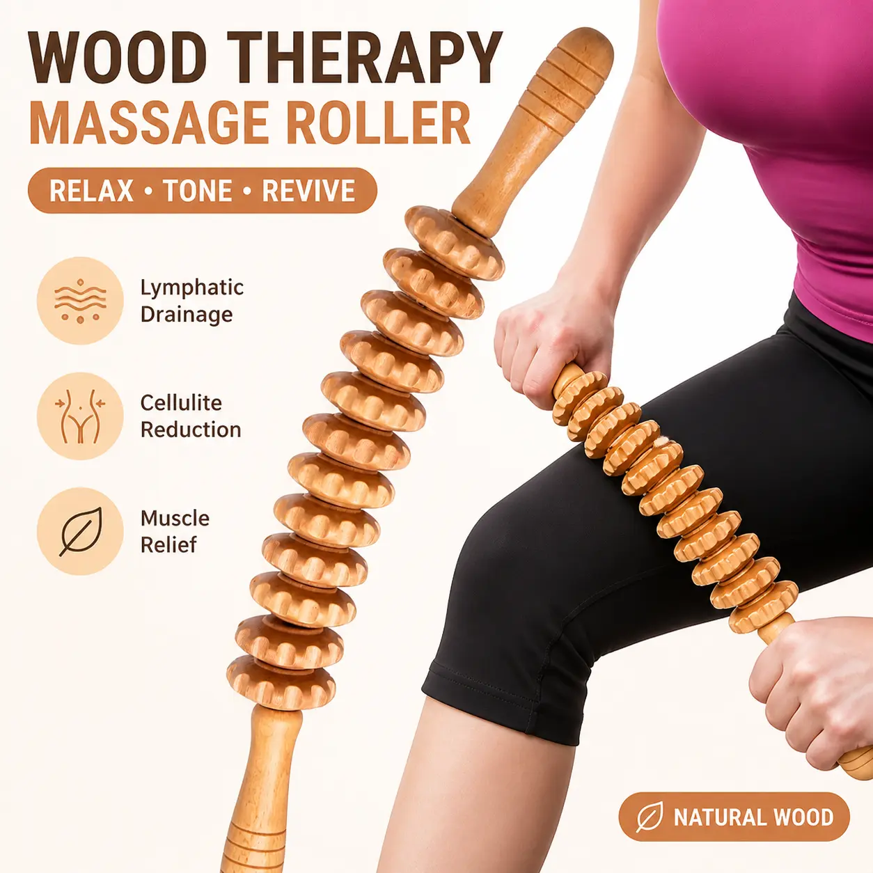 Curved Wood Therapy Massage Roller for Maternity Wellness - Daily Cellulite Reduction, Lymphatic Drainage, Muscle Relief, Baby & Maternity, Cellulite & Muscle Relief, Daily Lymphatic Drainage, Muscle Therapy