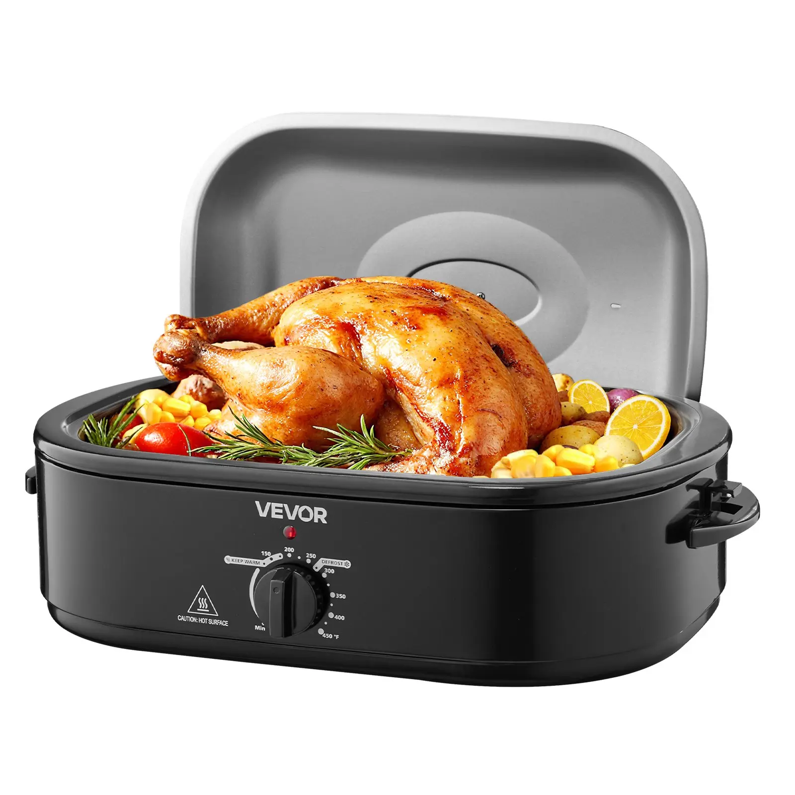 VEVOR Roaster Oven, 18QT Fast-Cooking Turkey Roaster, 150-450℉ Adjustable Temperature Turkey Oven with Self-Basting Lid, Removable Pan and Rack, Defrost & Warm Function, Electric Roasting Pan for Hom