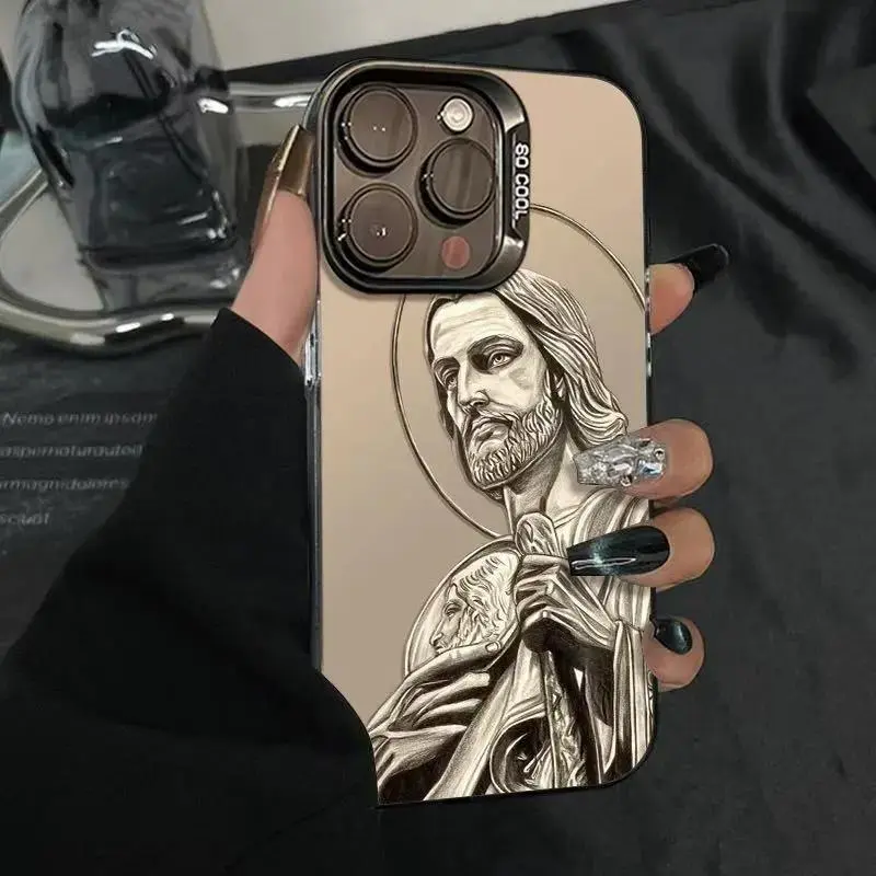 Jesus Pattern Silicone Back Cover for iPhone 17 Pro Max, 16 Plus, 15, 14, 13, 12, 11, Air; Shockproof, Anti-Scratch, Durable PC-Backed Phone Accessory, Unisex Gift
