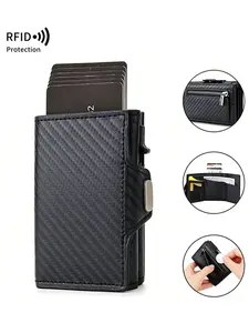 Men's Rfid Wallet with 2 ID Windows, Ultra-Thin Pop-Up Card Holder, Fits 10-12 Cards, Minimalist Smart Wallet, Small Metal Credit Card Case, Men's Gift