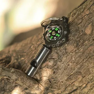 3pc Outdoor Survival Whistle Compass Keychain 3-in-1 Multifunctional Mountaineering Hiking Camping Wilderness Adventure Durable Fall-Resistant Whistle Compass
