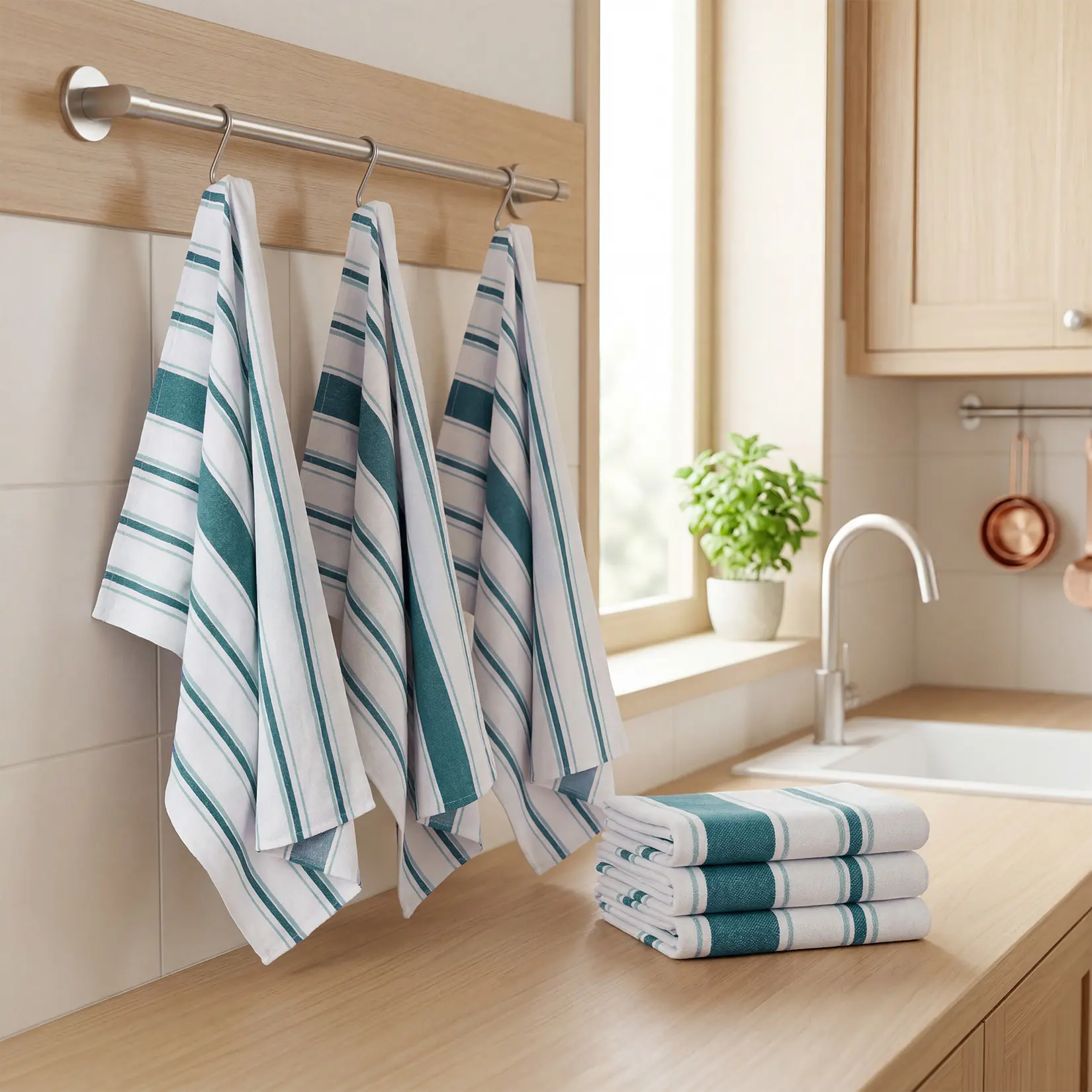 6-Pack Striped Cotton Kitchen Towels, 17.7"X26.8" Absorbent Dish Cloths, Reusable Quick Dry Cleaning Towels for Home & Restaurant Use