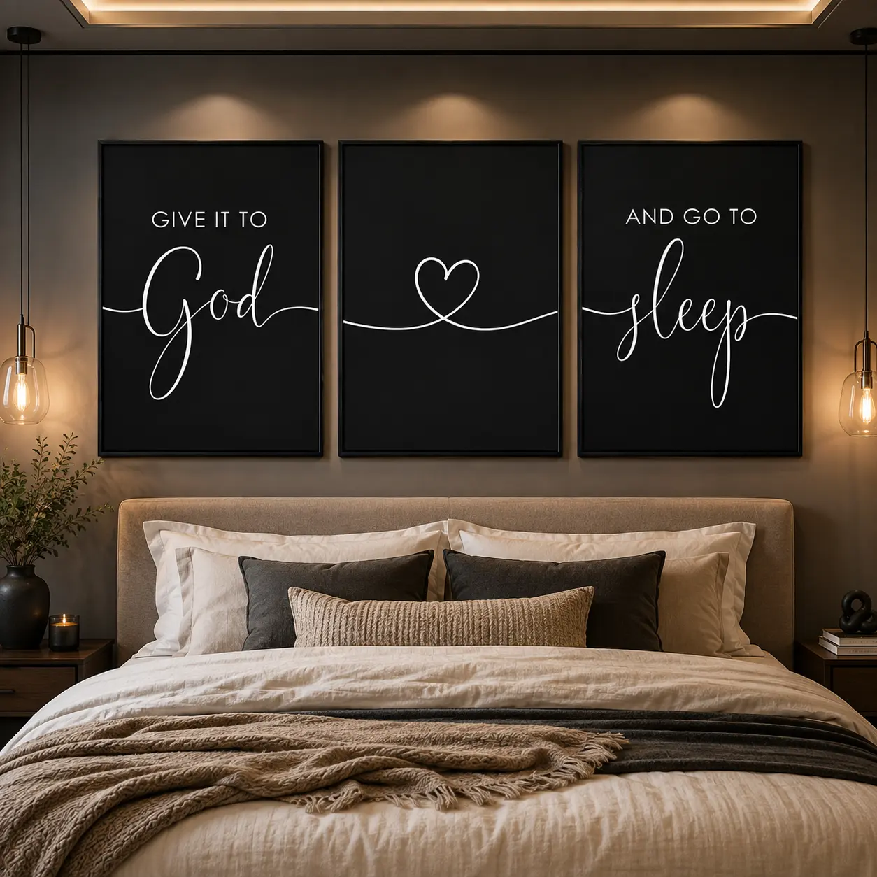 Give It To God And Go To Sleep Canvas Wall Art, Inspirational Christian Quote Print, Faith Based Letter Artwork Decor for Bedroom Living Room Office, Modern Religious Home Decoration, Minimalist Scripture Gift Idea