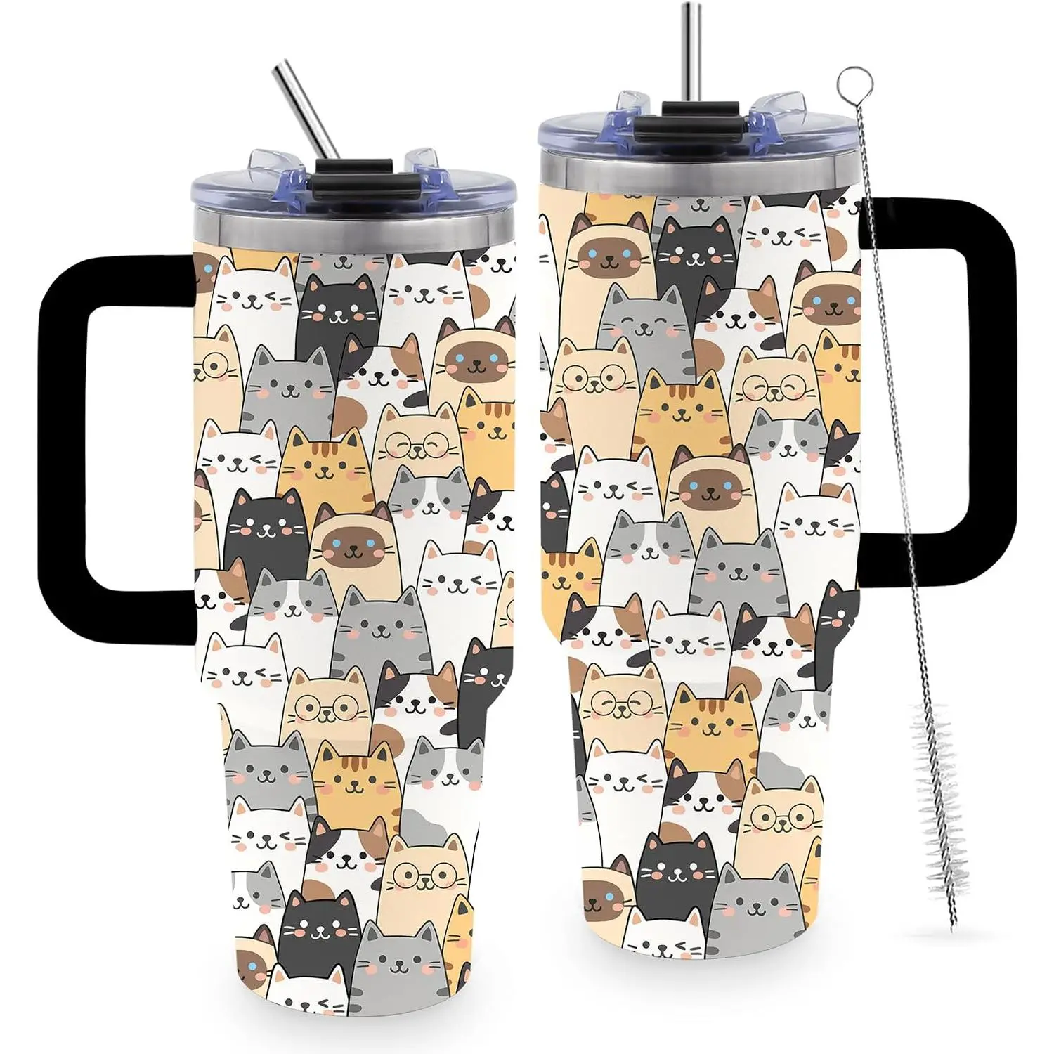 40oz Cats Tumbler Gifts for Women, Cute Cat Water Bottle with Handle and Straw, Stainless Steel Coffee Travel Mug Cup, Mother's Day Birthday Gifts for Cat Lover
