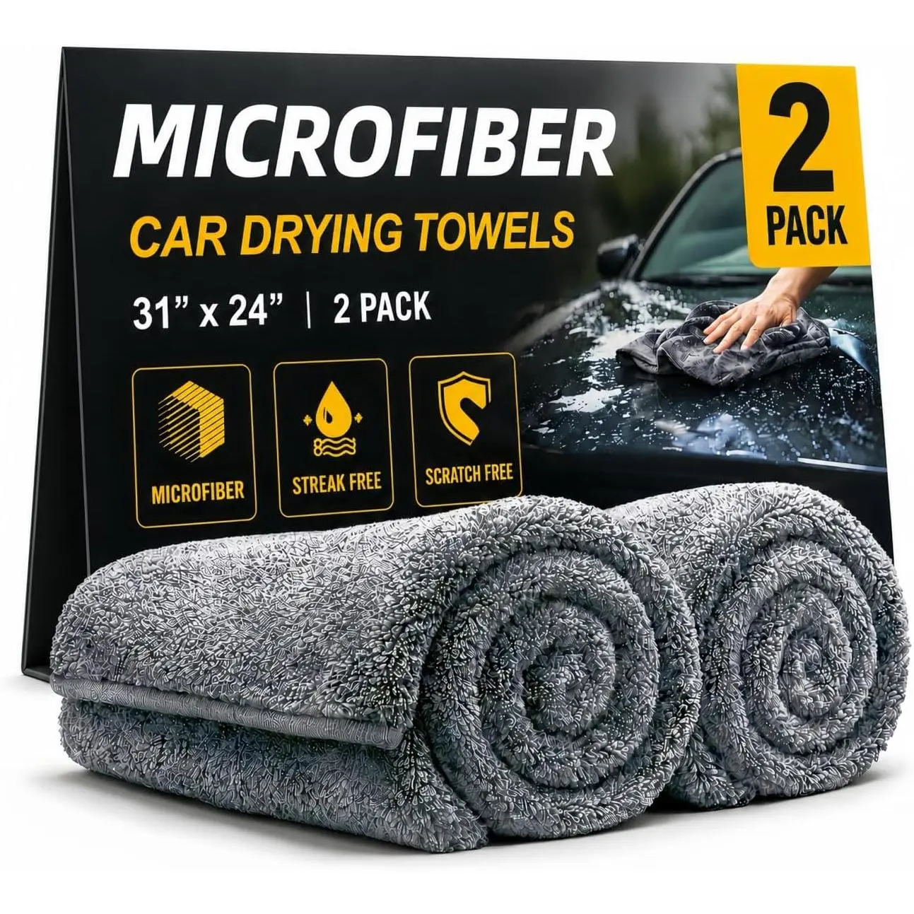 2 Pack Professional Large Microfiber  Drying Towels (31" x 24"), Scratch Free, Lint Free, Highly Absorbent Quick Drying Towel Cloth for , SUVs, RVs,  ,  Detailing