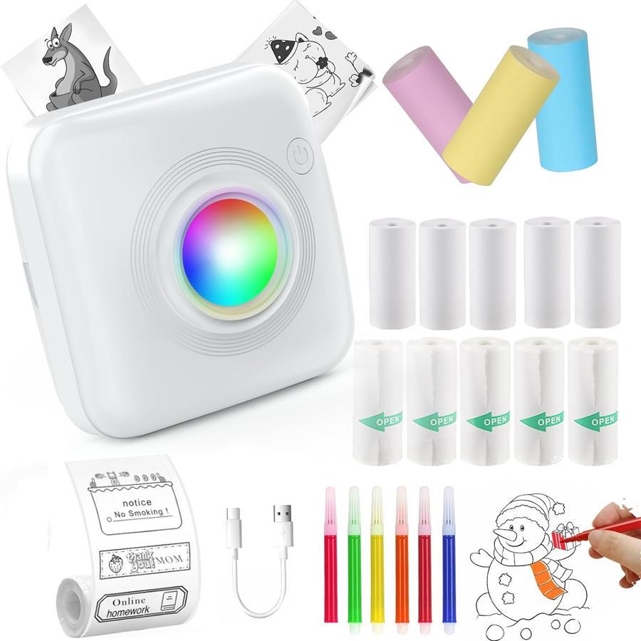 Portable Mini Thermal Printer, 1 Set Wireless USB Rechargeable Label Printer with Printing Paper & Watercolor Pen, Reusable Label Printer for Kitchen, Diary, Study Note