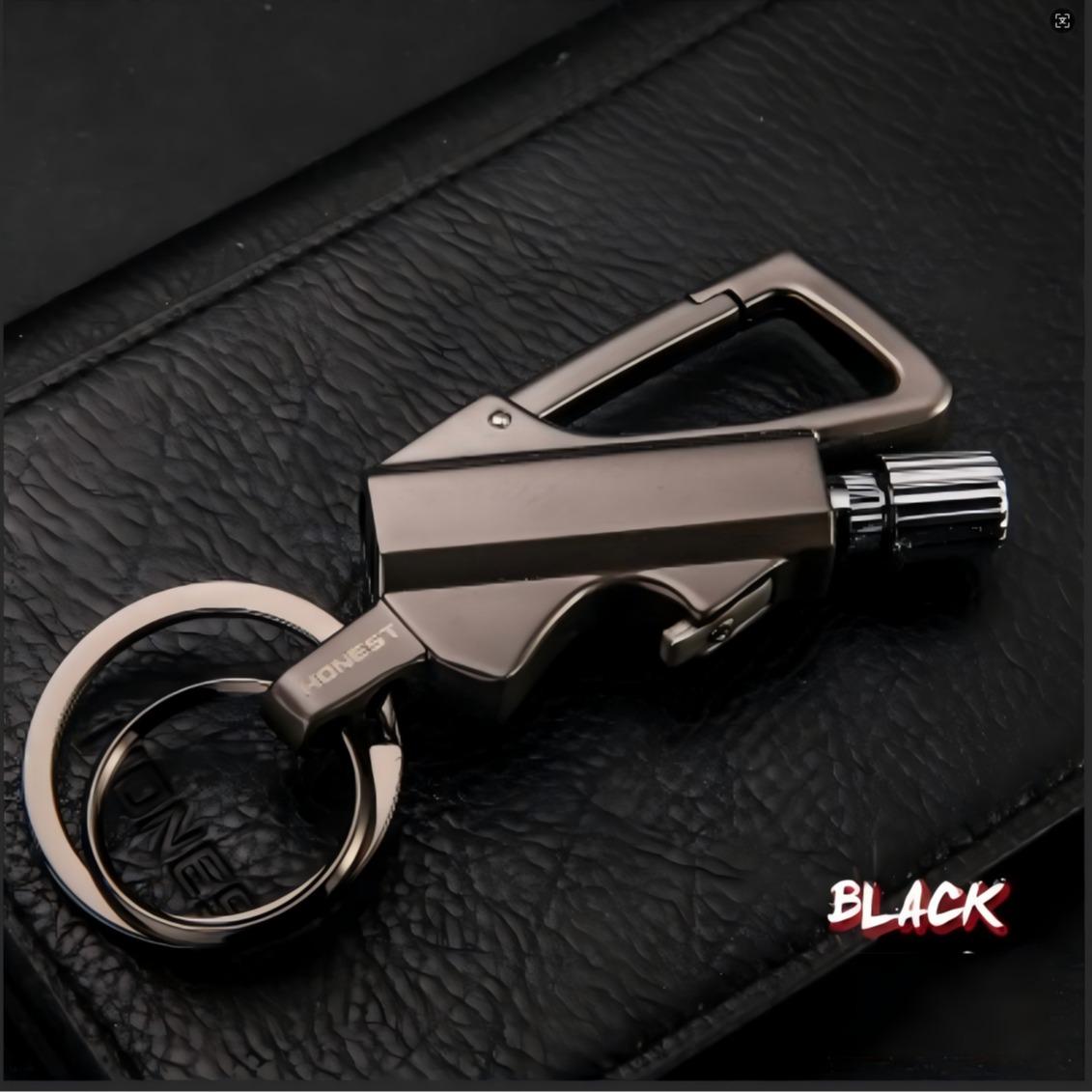 Multifunctional Portable Keychain - Bottle Opener, Lighter, Keychain - Black, Silver, and Gold