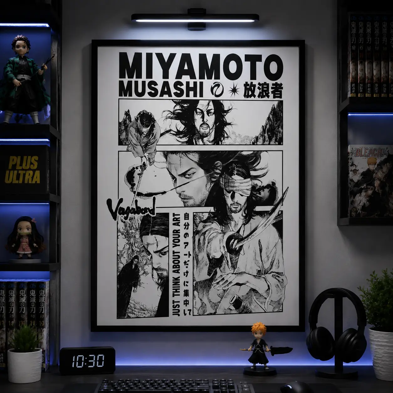 Miyamoto Musashi Vagabond Canvas Wall Art Poster Samurai Anime Manga Black White Aesthetic Print HD Japanese Sword Warrior Ronin Decor Bedroom Living Room Office Man Cave Gift for Anime Fans