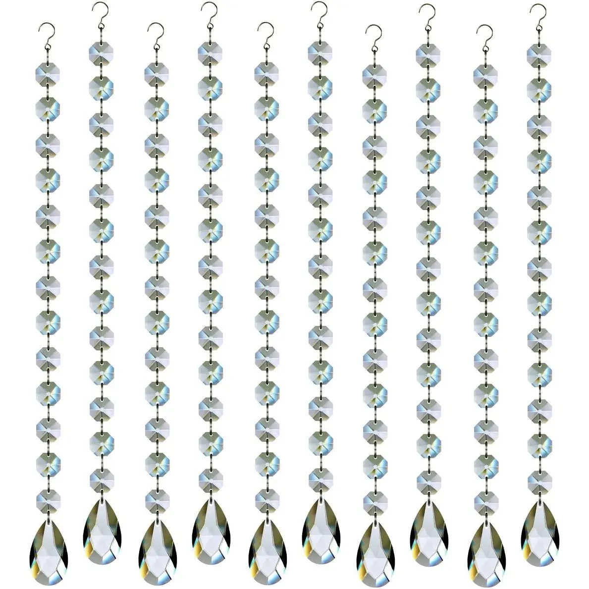 1ft 10pcs Teardrop Crystals Garland, Hanging Chandelier Crystals Prism Beads Chain for Wedding Home Decoration Clear
