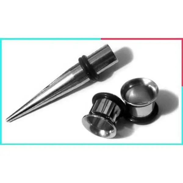 1 Gauge Steel Taper and Plugs Set with a Pair of Stainless Steel Tunnel Plugs