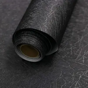 15.7" x 118" Black Silk Embossed Self Adhesive Peel and Stick Wallpaper Contact Paper Removable Waterproof Kitchen Vinyl Wrap Cabinet Furniture Textured Renter Friendly Wall Gift Paper Straight Match Easy to Clean