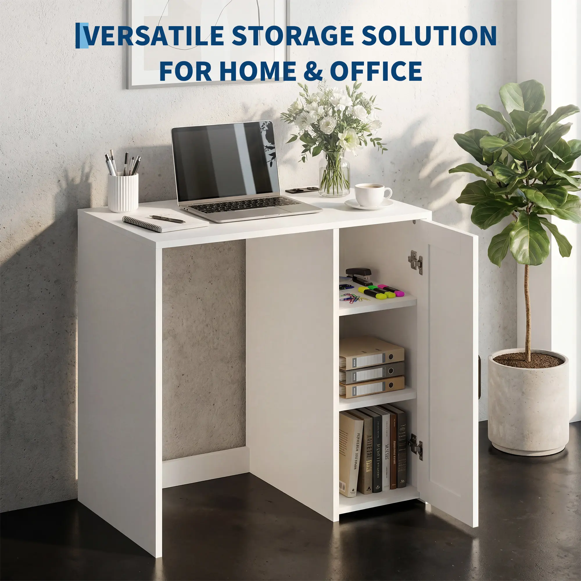 Mini Fridge Cabinet with Storage, Coffee Bar Cabinet with Power Outlet, Fits 24" Wine Fridge, 3-Tier Organizer, Refrigerator Stand