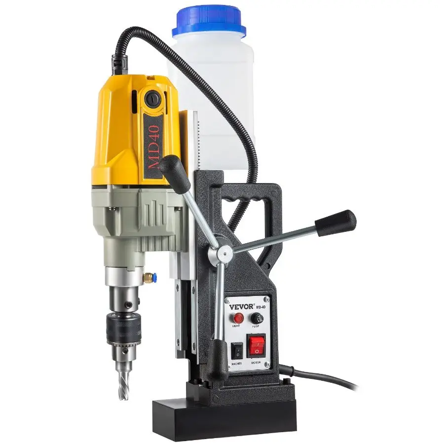 VEVOR Portable Magnetic Rotary Drill Press, 1100W, 1.57in Boring Diameter, 2697lbf/12000N Electric Mag Drill, 580 RPM Max Speed, 7 Bits Included for Home Improvement & Mechanical Hardware Applications, Surface Drilling