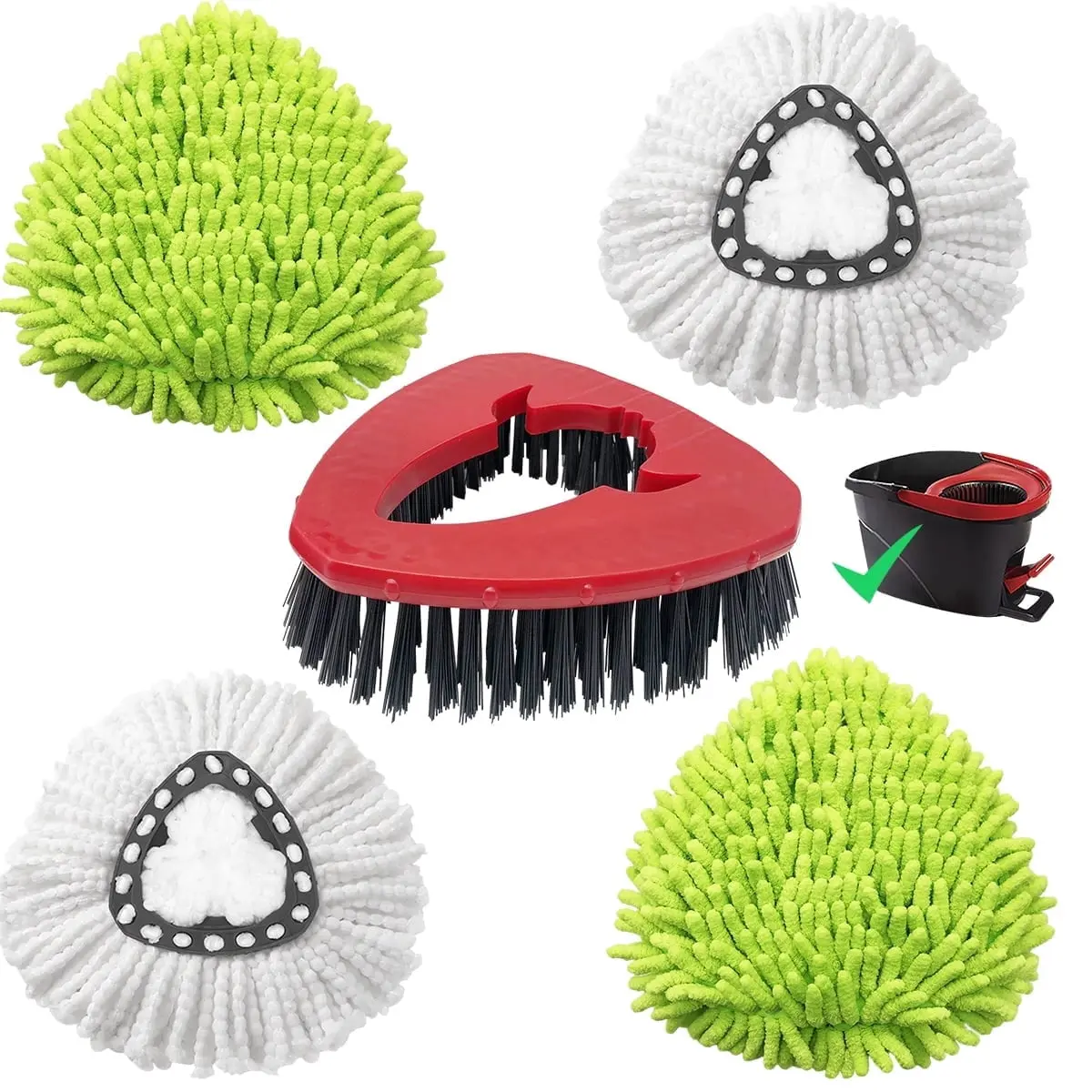 5-Pack Replacement Heads Compatible with O-Cedar EasyWring System, 2 Mop Heads Refills 1 Scrub Brush and 2 Chenille Dusters Only Fits Triangle Spin Mops