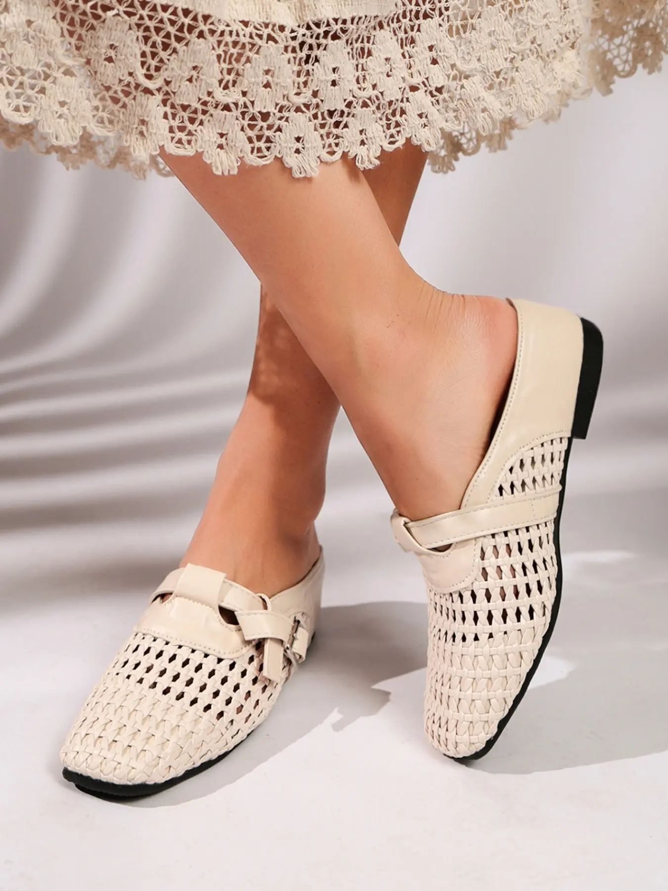 Women's Summer Floral Pattern Mules, Breathable Low Heel Slip-On Sandals, Elegant Rubber Sole, No Back Strap, Casual Outdoor Wear