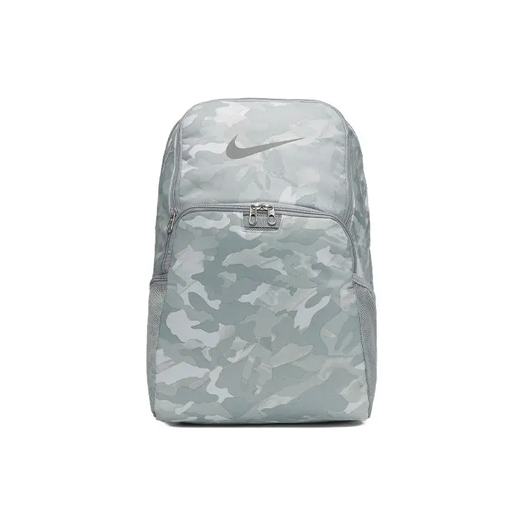 Nike Brasilia Zip-Up Polyester Backpack for Men and Women, Camo Gray