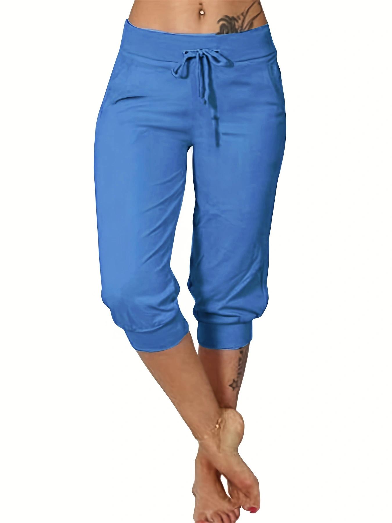 Women's Solid Color Capri Pants, Casual Comfy Pants for Summer, Fashion Women's Bottoms for Daily Wear Women's Solid Color Capri Pants, Casual Comfy Pants for Summer, Fashion Women's Bottoms for Daily Wear