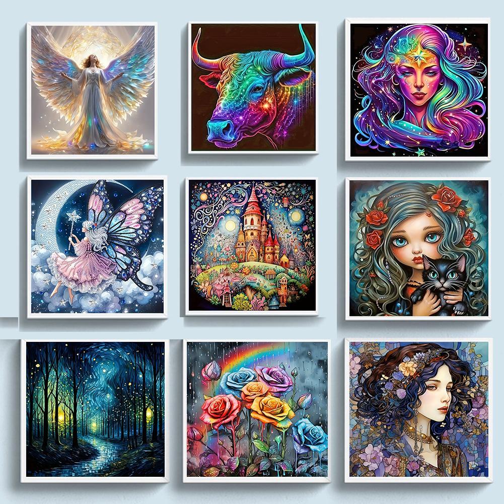 Random Style DIY Diamond Art Painting Kit, Cartoon Animal and Landscape Pattern Diamond Painting without Frame, Colorful DIY Decorative Art Picture Kit for Beginners