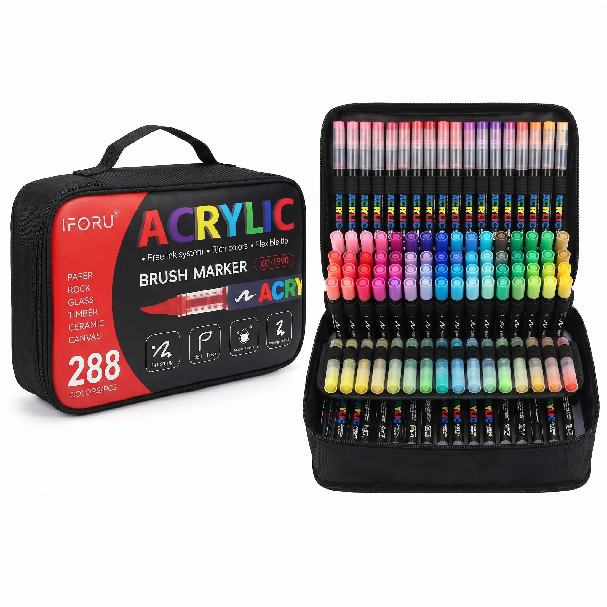 288 Color Layering Acrylic Markers Soft Nib Direct Liquid Ink Roller Pen Water Based Brush Pens No Ink Bleeding Portable Canvas Bag Pack For Student Art Painting Graffiti aesthetic school supply pickle funny work forever pencil personalized unique regular