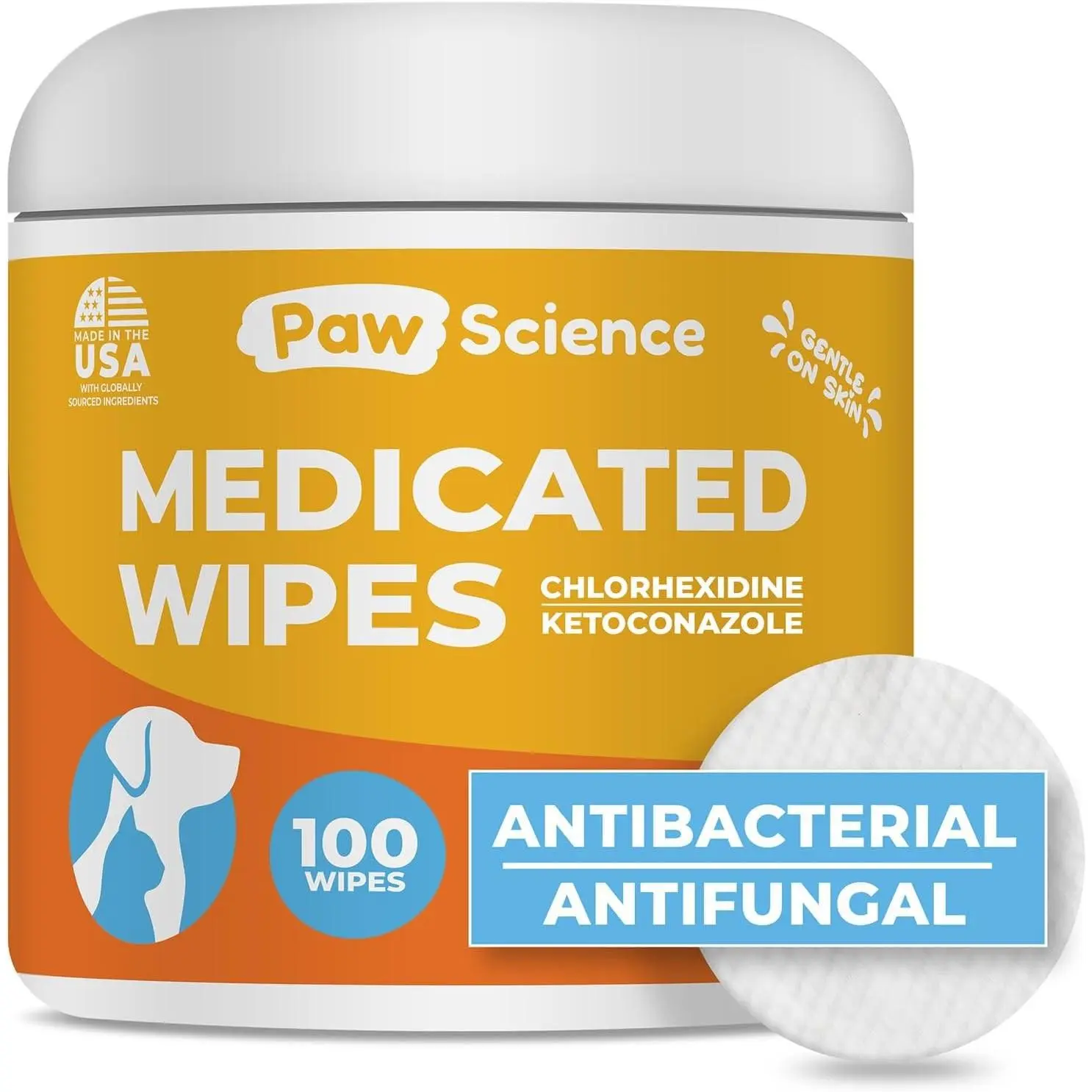 Antibacterial & Antifungal Medicated Wipes for Dogs and Cats – 100 Count Chlorhexidine Wipes with Ketoconazole for Treatment of Rashes, Skin Infections, Itchy Paws and Pet Acne