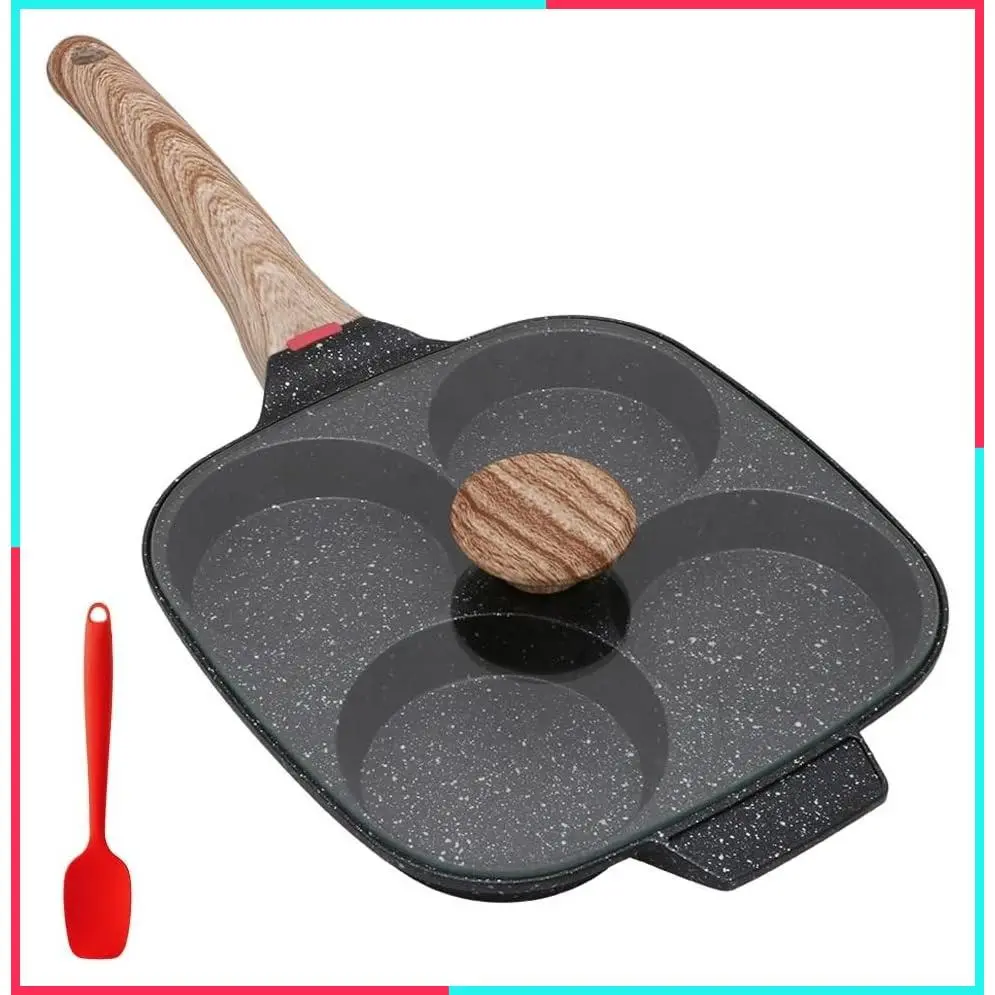 4-Cup Nonstick Egg Frying Pan with Lid, Induction Compatible Omelet & Pancake Pan for Breakfast - Black