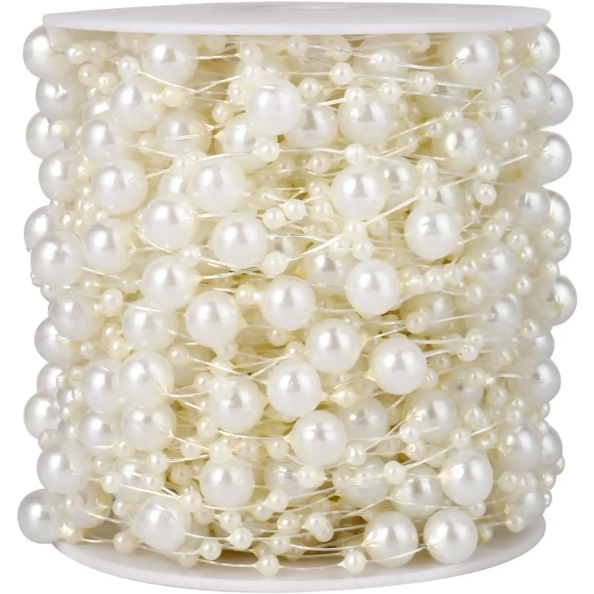 98FT Pearl Beads String Garland, 8mm 3mm Ivory Faux Pearl Beads Roll Strand Bulk for Wedding Party Flower Christmas Decoration DIY Craft