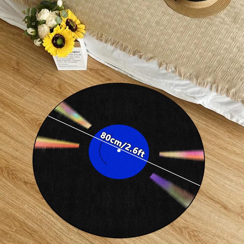 Vinyl Record Pattern Round Decorative Area Rug, Non-slip Washable Floor Mat, Soft Floor Carpet for Home Living Room Bedroom Game Room Decor, Vintage Printed Rugs