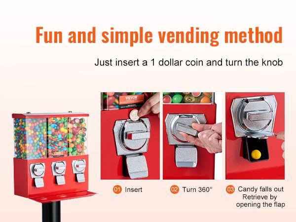 【Spring new arrivals】VEVOR Gumball Machine with Stand Vending Coin Bank Vintage Candy Dispenser Red