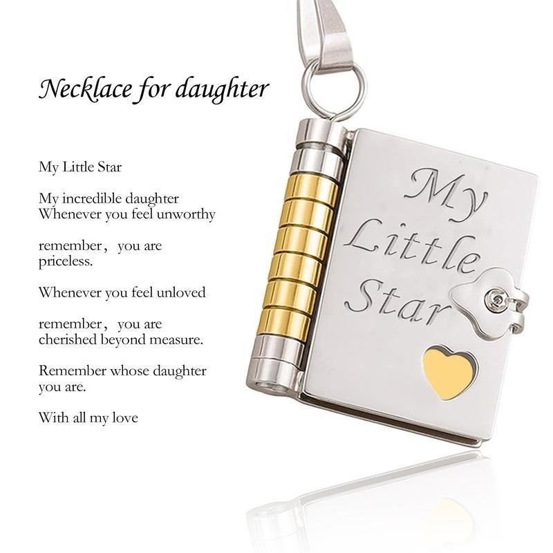 My Little Star Book Necklace - My Incredible Daughter Book Necklace Daughter Gifts From Dad Mom Mother Adjustable Silver 18k Gold Jewelry Openable with 6 Pages Gifts of Love for Daughter / Son, Birthday Day Gift Graduation Jewelry of Love My Little Star Book Necklace - My Incredible Daughter Book Necklace Daughter Gifts From Dad Mom Mother Adjustable Silver 18k Gold Jewelry Openable with 6 Pages Gifts of Love for Daughter / Son, Birthday Day Gift Graduation Jewelry of Love