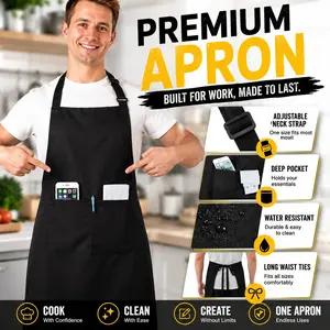 Adjustable Waterproof Oil-Resistant Polyester Apron with Pockets, Unisex, Stain-Proof, Easy Clean, Comfortable, Kitchen Gear for Cooking and Grilling