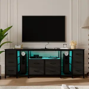 75" Long TV Stand for 85/80/75 Inch TVs LED Entertainment Center with Power Outlets & 10 Storage Drawers, Television Stands with 2 Wood Shelves for Living Room Gaming Room Sturdy Metal Frame