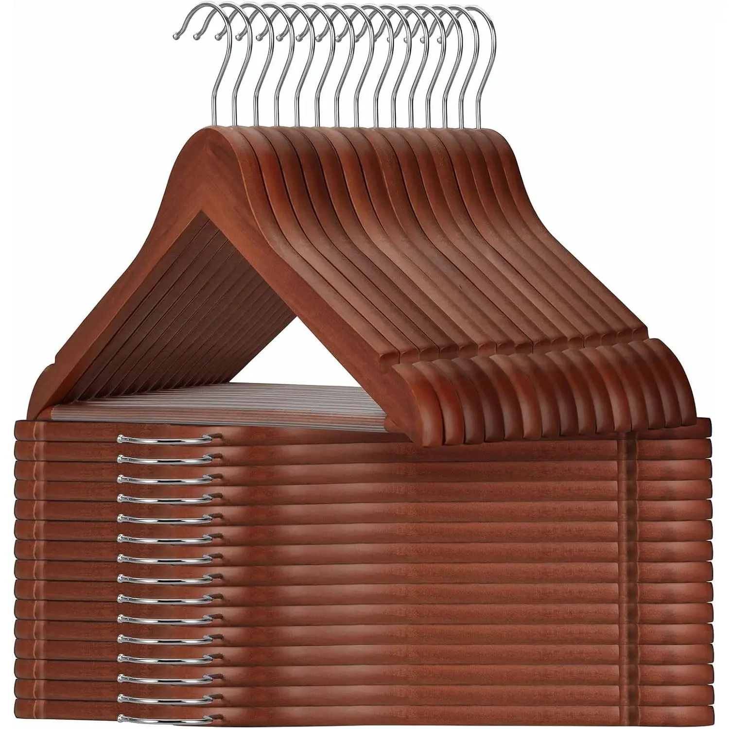 Walnut Wooden Hangers 30 Pack, Wood Clothes Hangers, Durable Coat Hanger with 360-Degree Rotatable Hook, Non-Slip Pants Bar and Shoulder Notches for Camisole Tops - CT34WA30