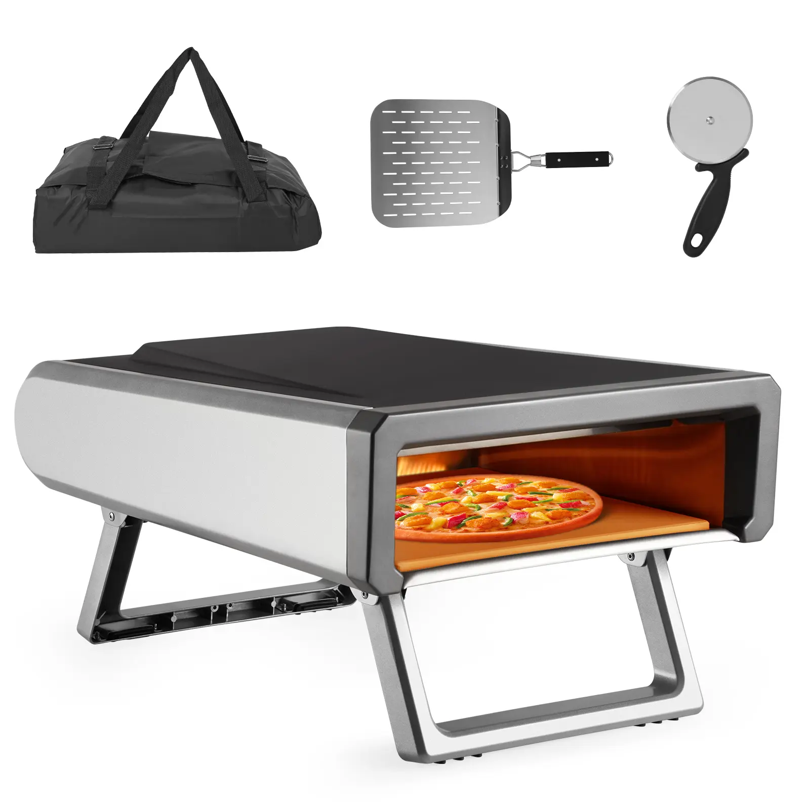 Garvee 12 Inch Outdoor Pizza Cooking Platform, Portable Steel Pizza Oven Requires External Heat Source for Gas Grill Open Flame, Complete with Accessories for Camping Backyard Tailgating
